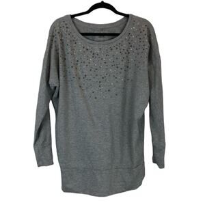 DKNY Jeans Women’s Gray Embellished Long Sleeve Crewneck Tunic Size Medium M